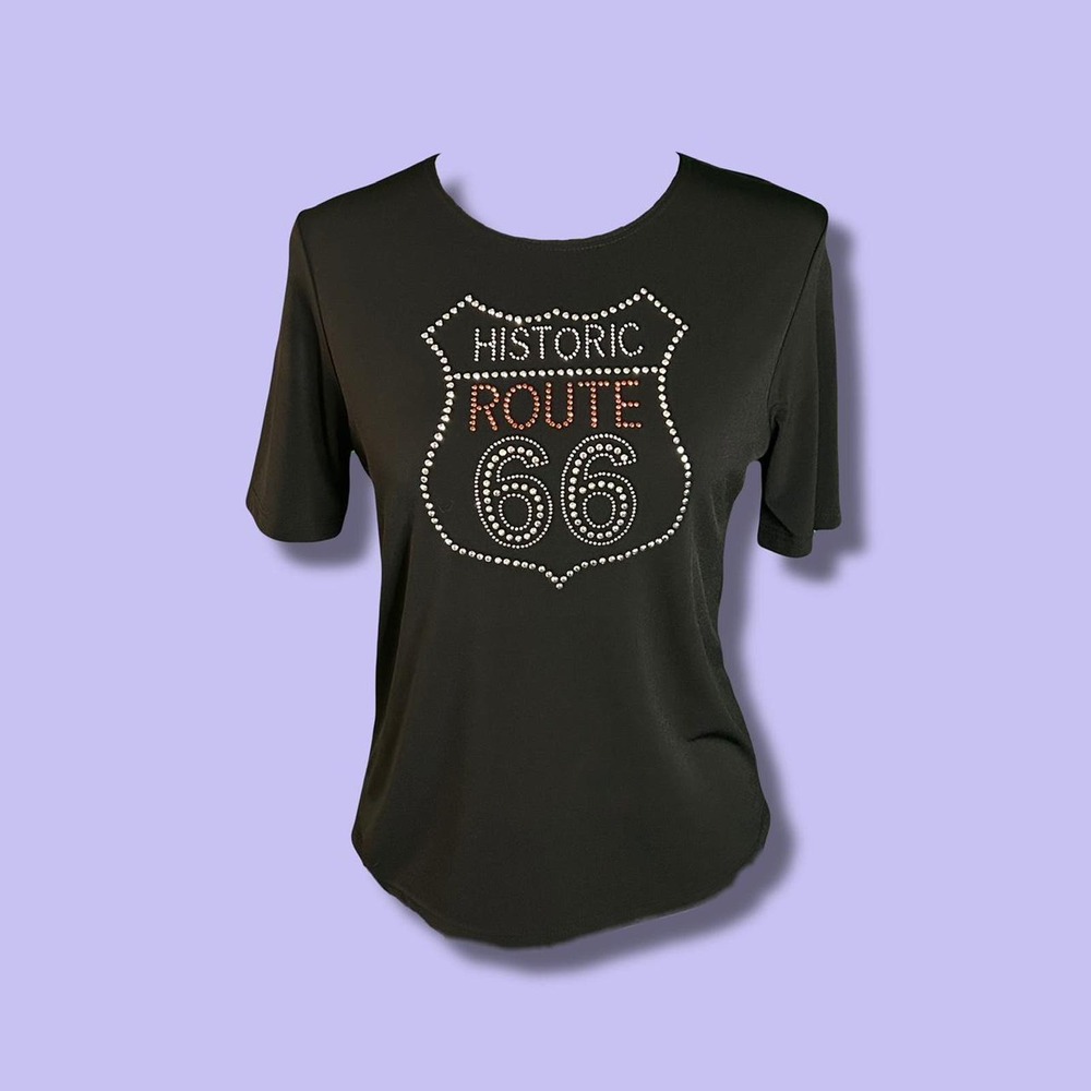 Micromesh embellished bedazzled Route 66 top